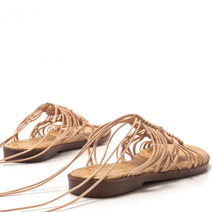 Sandalias planas Mustang beige de crochet atadas al tobillo maria - Querol online