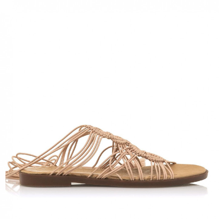 Sandalias planas Mustang beige de crochet atadas al tobillo maria - Querol online