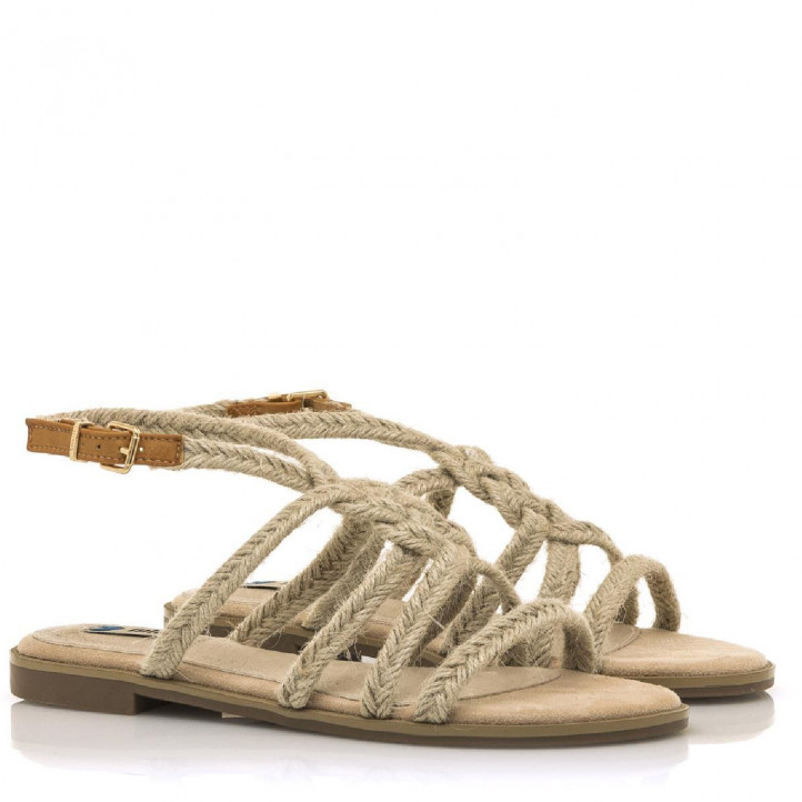 Sandalias planas Mustang 051037 con tiras de rafia y trenza central - Querol online