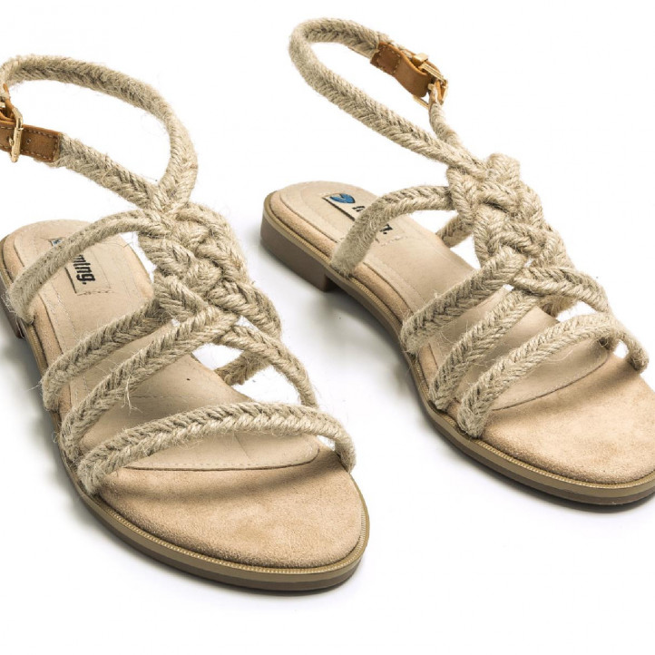 Sandalias planas Mustang 051037 con tiras de rafia y trenza central - Querol online