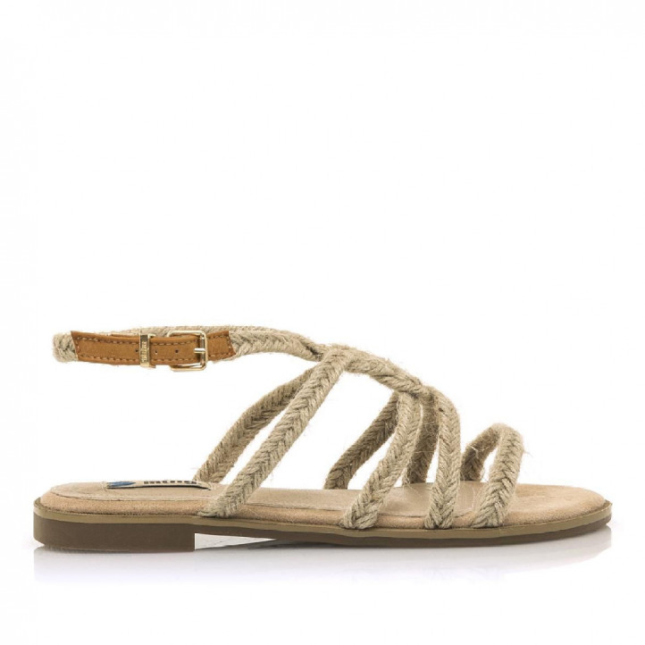 Sandalias planas Mustang 051037 con tiras de rafia y trenza central - Querol online