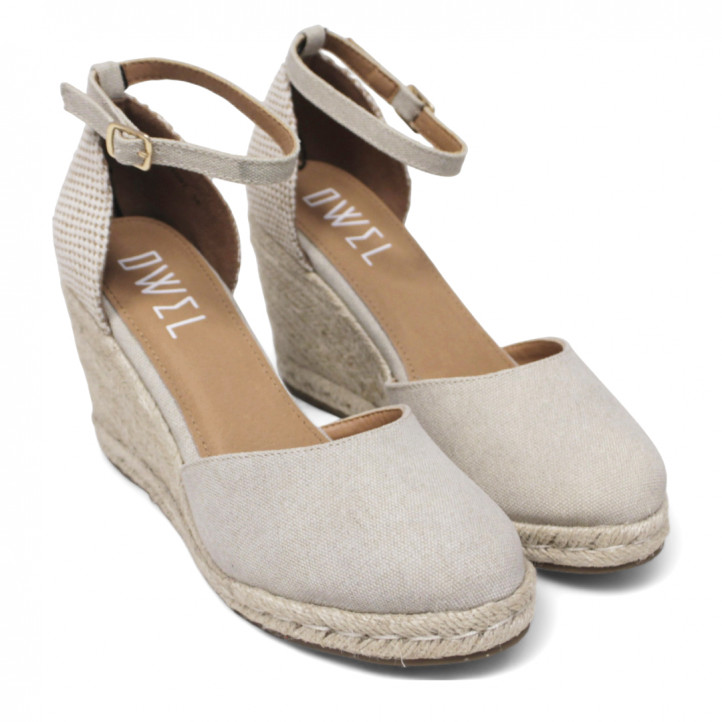 Alpargatas cuña Owel Mackay beige cogidas al tobillo - Querol online