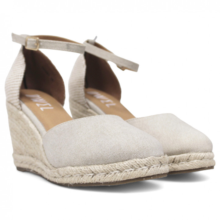 Alpargatas cuña Owel Mackay beige cogidas al tobillo - Querol online