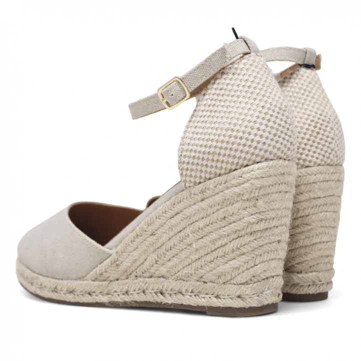 Alpargatas cuña Owel Mackay beige cogidas al tobillo - Querol online