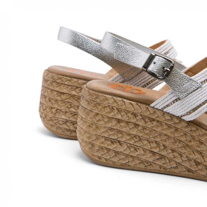 Sandalias cuña Porronet gala blanca y plateada con brillantes - Querol online