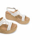 Sandalias cuña Porronet gala blanca y plateada con brillantes - Querol online