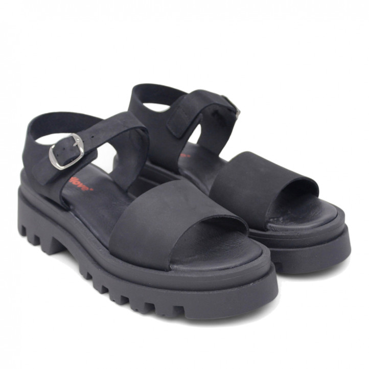 Sandalias plataformas Redlove Teresa chunky negras con banda frontal y hebilla - Querol online