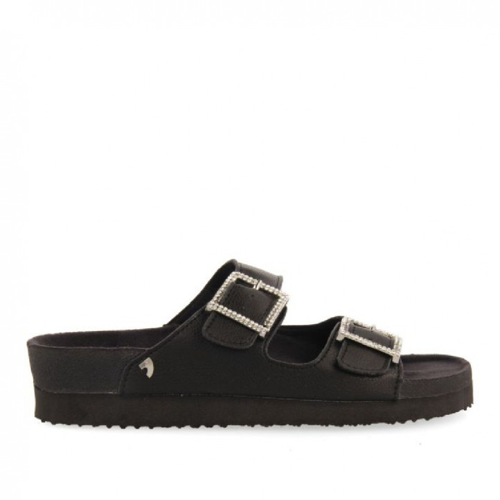 Sandalias planas Gioseppo eldridge total black con hebillas joya estilo bio - Querol online