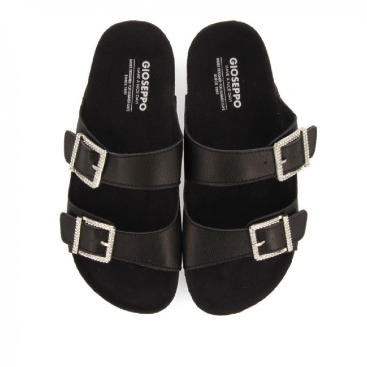 Sandalias planas Gioseppo eldridge total black con hebillas joya estilo bio - Querol online