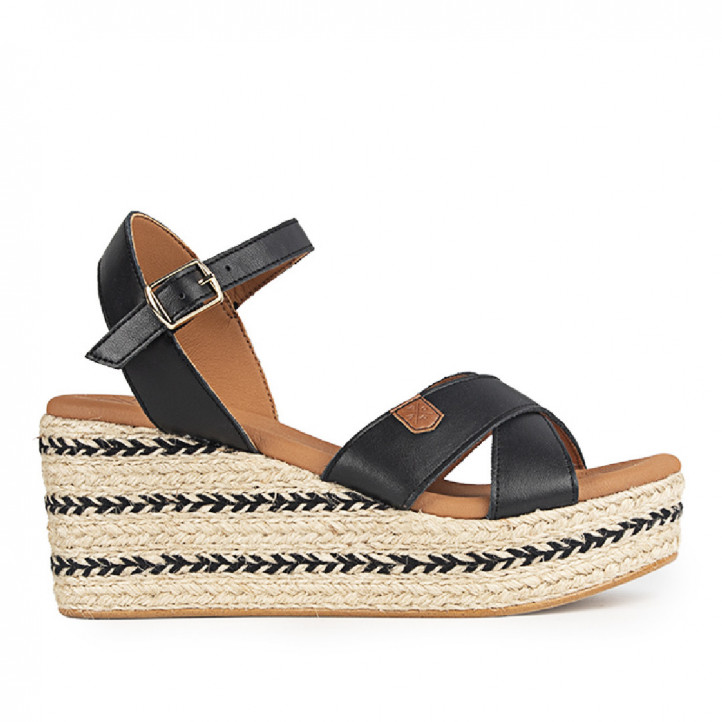 Sandalias cuña Popa benijo napa negro - Querol online