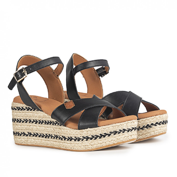 Sandalias cuña Popa benijo napa negro - Querol online