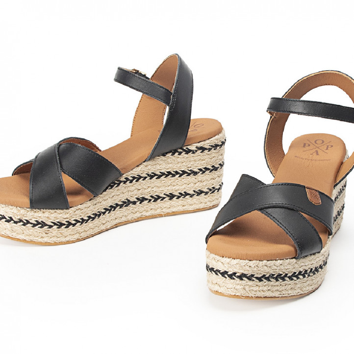 Sandalias cuña Popa benijo napa negro - Querol online