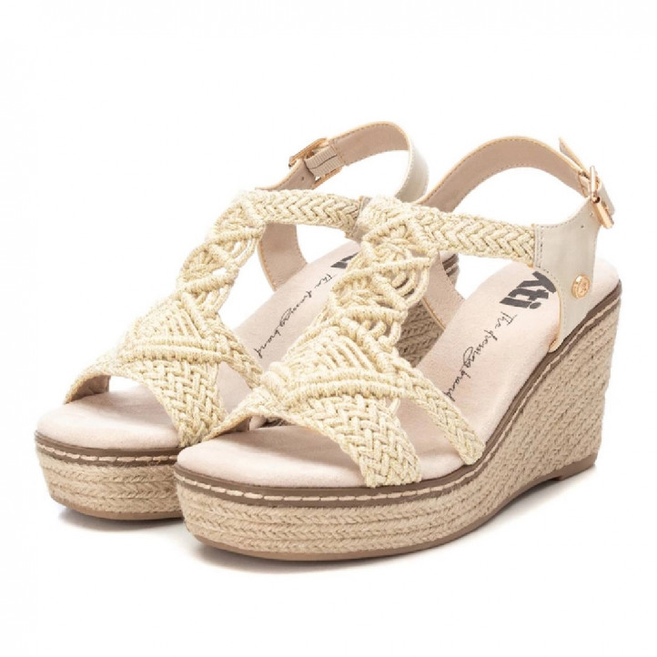 Sandalias cuña Xti beige con diseño de nudos de macramé - Querol online