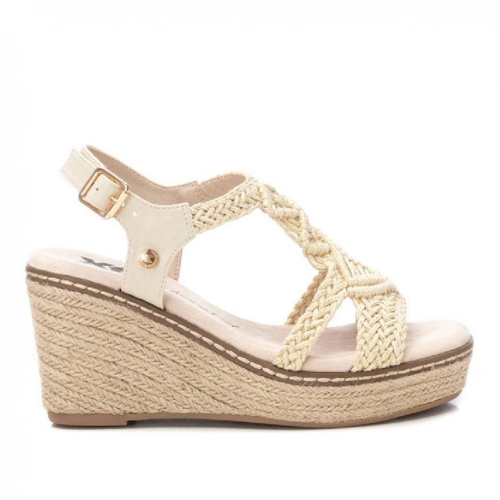 Sandalias cuña Xti beige con diseño de nudos de macramé - Querol online