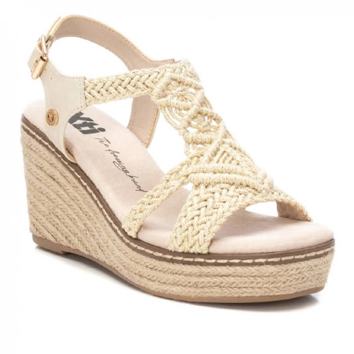 Sandalias cuña Xti beige con diseño de nudos de macramé - Querol online