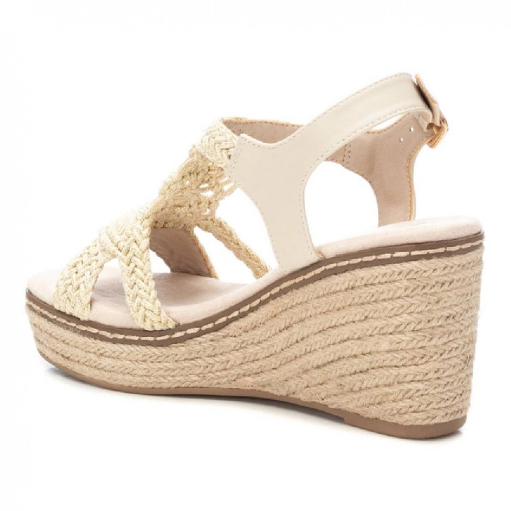 Sandalias cuña Xti beige con diseño de nudos de macramé - Querol online