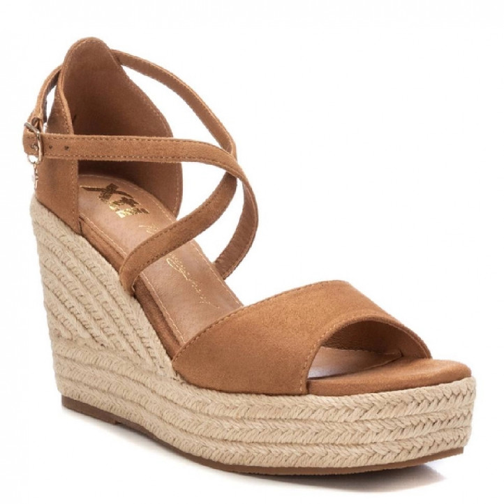 Sandalias cuña Xti camel con cruzado al tobillo - Querol online