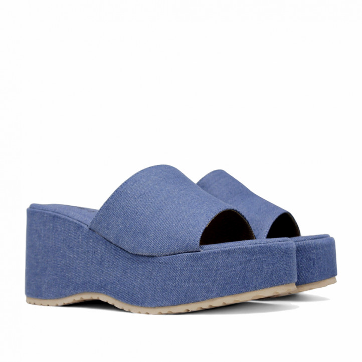 Sandalias plataformas Owel Wellington denim con ligera cuña y pala ancha - Querol online