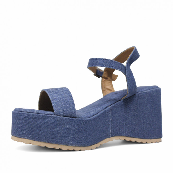 Sandalias cuña Owel Whangarei denim con plataforma y cogidas al tobillo - Querol online