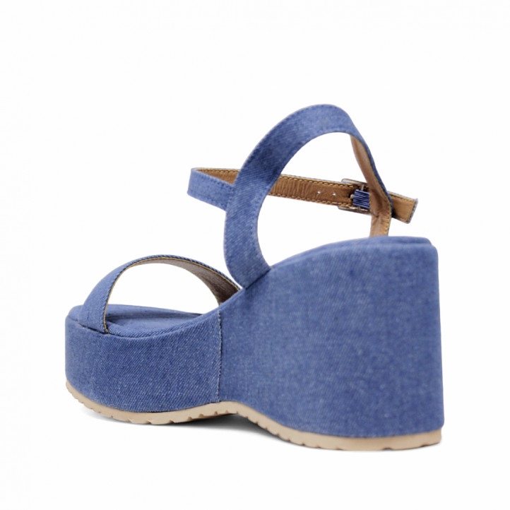 Sandalias cuña Owel Whangarei denim con plataforma y cogidas al tobillo - Querol online