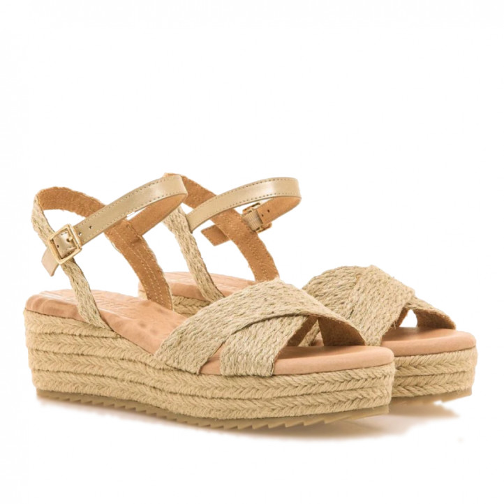 Sandalias plataformas Mustang lita de yute con pulsera dorada - Querol online