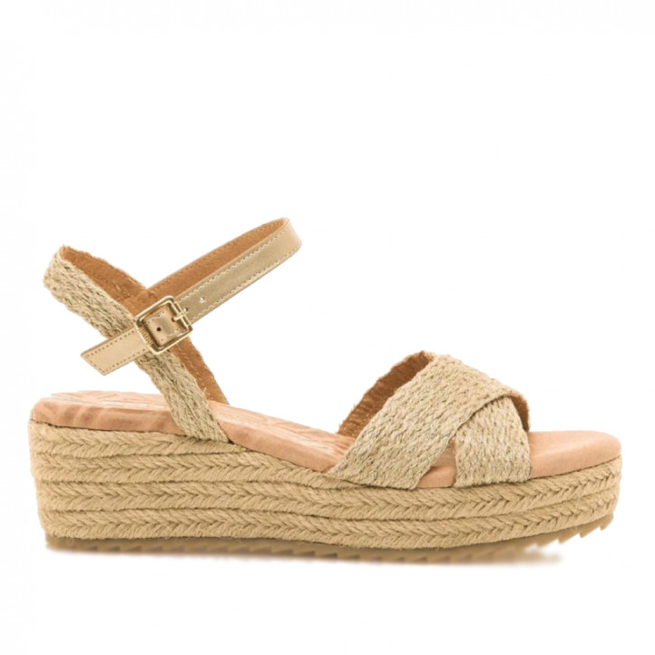 Sandalias plataformas Mustang lita de yute con pulsera dorada - Querol online