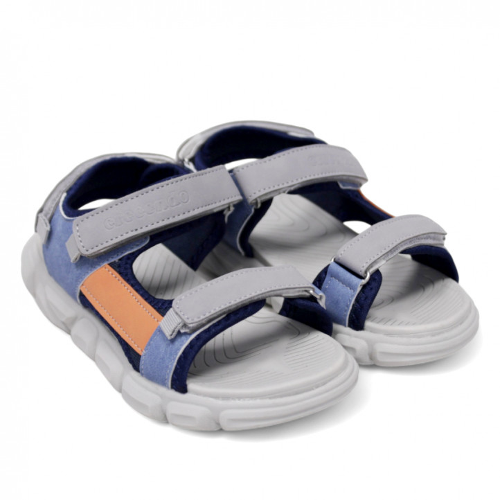 sandalias Querolets estilo deportiva con tres velcros en azul, naranja y gris - Querol online