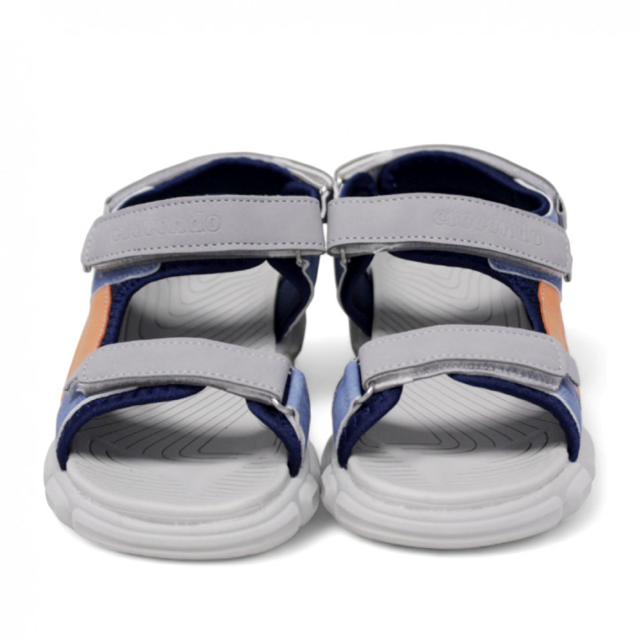 sandalias Querolets estilo deportiva con tres velcros en azul, naranja y gris - Querol online