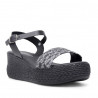 Sandalias cuña Redlove Paula negras con rafia trenzada en tres tonos y de piel