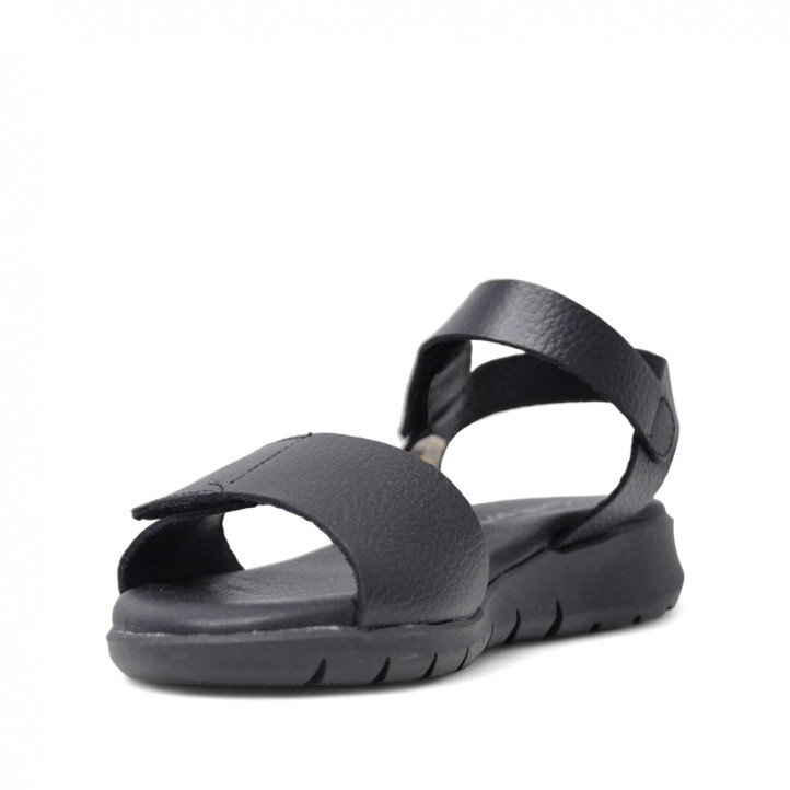 Sandalias cuña Suite009 negras de piel con doble velcro y suela acolchada - Querol online