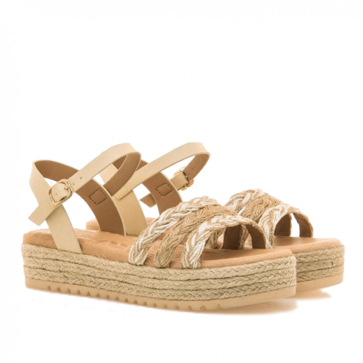 Sandalias plataformas Mustang amelie con yute trenzado en blanco y arena - Querol online