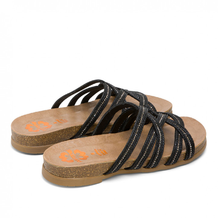 Sandalias planas Porronet dafne con tiras entrelazadas negras y estilo bio - Querol online