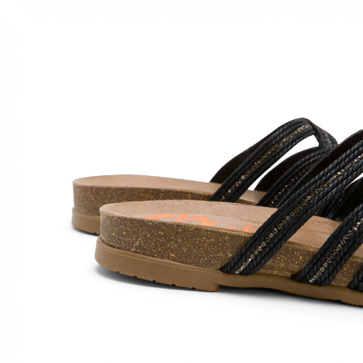 Sandalias planas Porronet dafne con tiras entrelazadas negras y estilo bio - Querol online