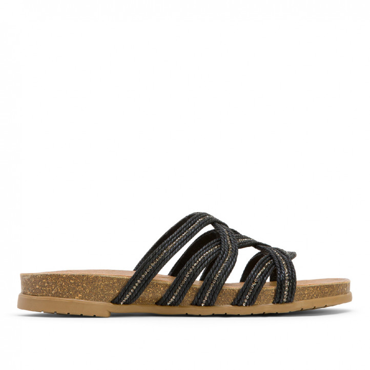 Sandalias planas Porronet dafne con tiras entrelazadas negras y estilo bio - Querol online