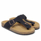 Sandalias planas Querol negras con hebilla ajustable y suela de corcho - Querol online