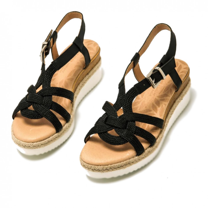 Sandalias cuña Mustang elif con suela blanca y detalle trenzado de yute - Querol online