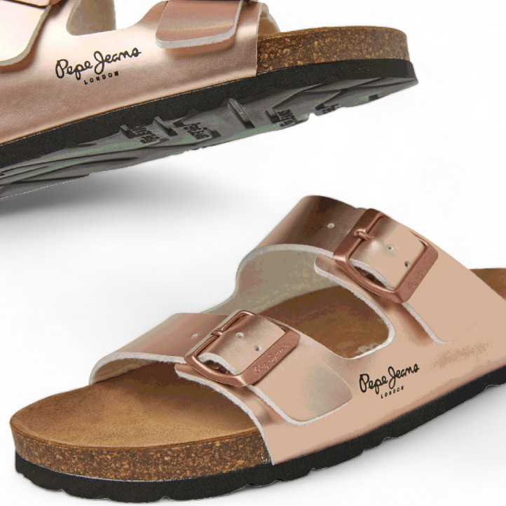 Sandalias planas Pepe Jeans maple sugar orange con doble hebilla estilo bio - Querol online