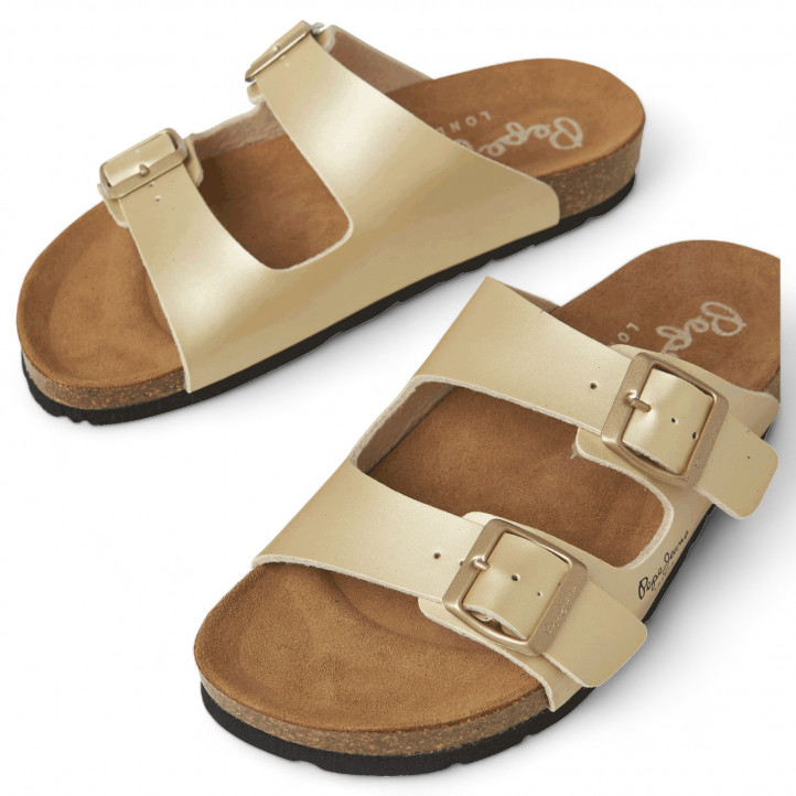 Sandalias planas Pepe Jeans golden con doble hebilla estilo bio - Querol online