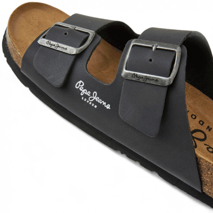 Sandalias Pepe Jeans double kansas en negro con doble hebilla y estilo bio - Querol online