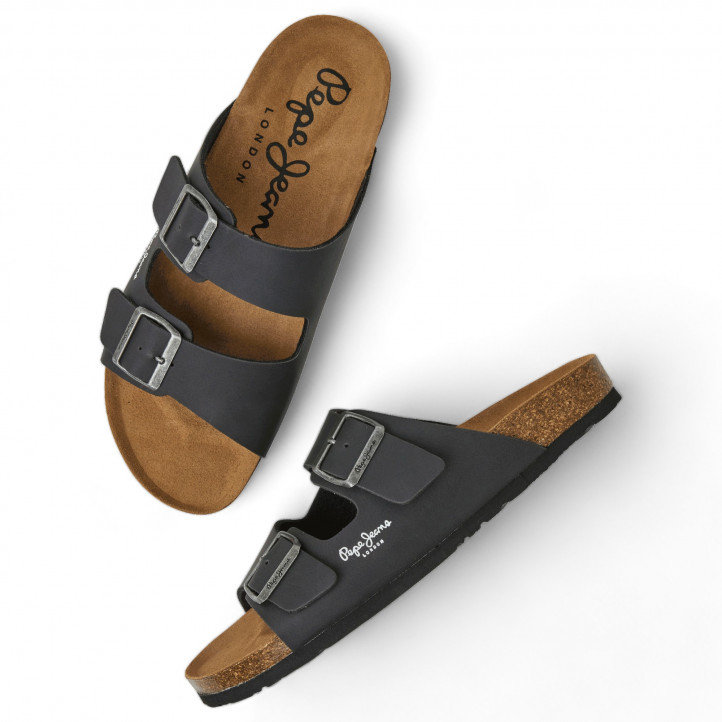 Sandalias Pepe Jeans double kansas en negro con doble hebilla y estilo bio - Querol online