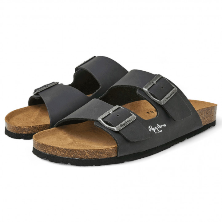 Sandalias Pepe Jeans double kansas en negro con doble hebilla y estilo bio - Querol online