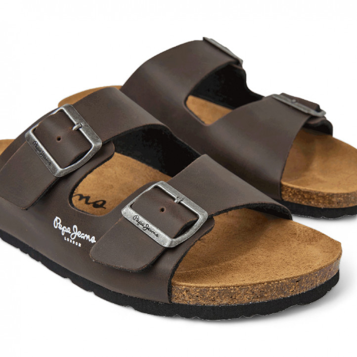 Sandalias Pepe Jeans double kansas en marrón con doble hebilla y estilo bio - Querol online