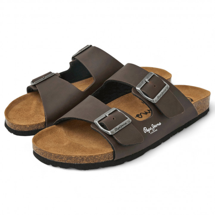 Sandalias Pepe Jeans double kansas en marrón con doble hebilla y estilo bio - Querol online