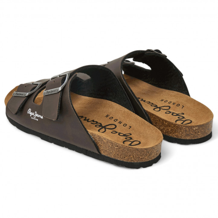 Sandalias Pepe Jeans double kansas en marrón con doble hebilla y estilo bio - Querol online