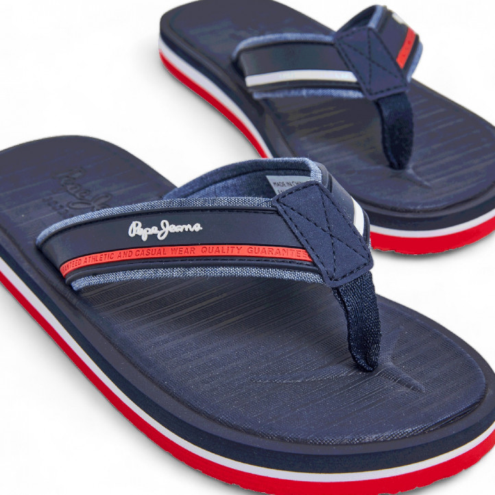 Chanclas Pepe Jeans west basic azules con detalles rojos - Querol online