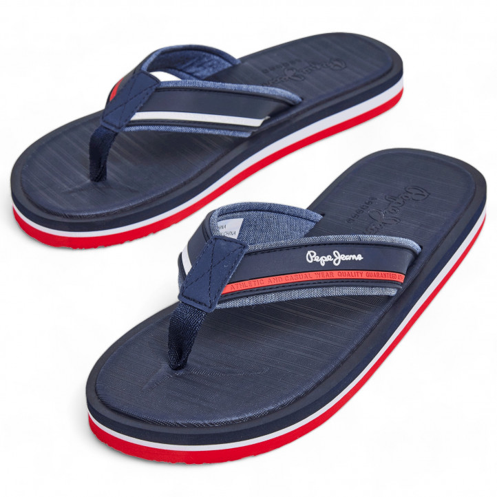 Chanclas Pepe Jeans west basic azules con detalles rojos - Querol online