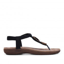 Sandalias planas Amarpies negras de dedo y cogidas al tobillo con detalles de madera