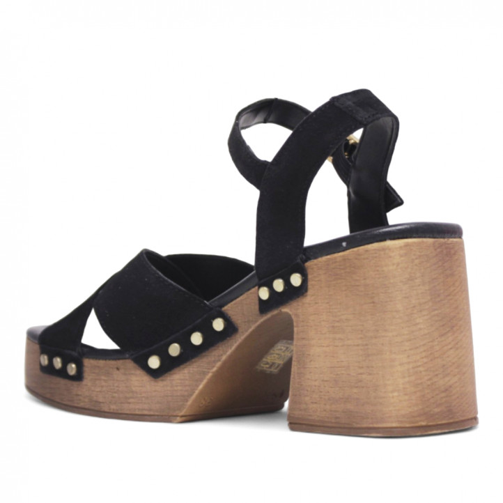 Sandalias tacón Redlove Julia negras con plataforma de madera y tiras cruzadas - Querol online