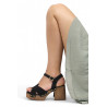 Sandalias tacón Redlove Julia negras con plataforma de madera y tiras cruzadas