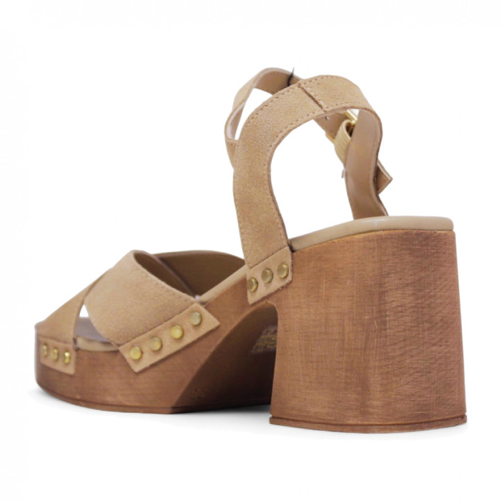 Sandalias tacón Redlove Julia marrones con plataforma de madera y tiras cruzadas - Querol online